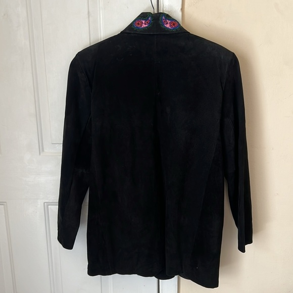 Erez Sport Vintage 80s Black Leather Check & Beaded Paisley Jacket Coat Size L - Picture 3 of 12